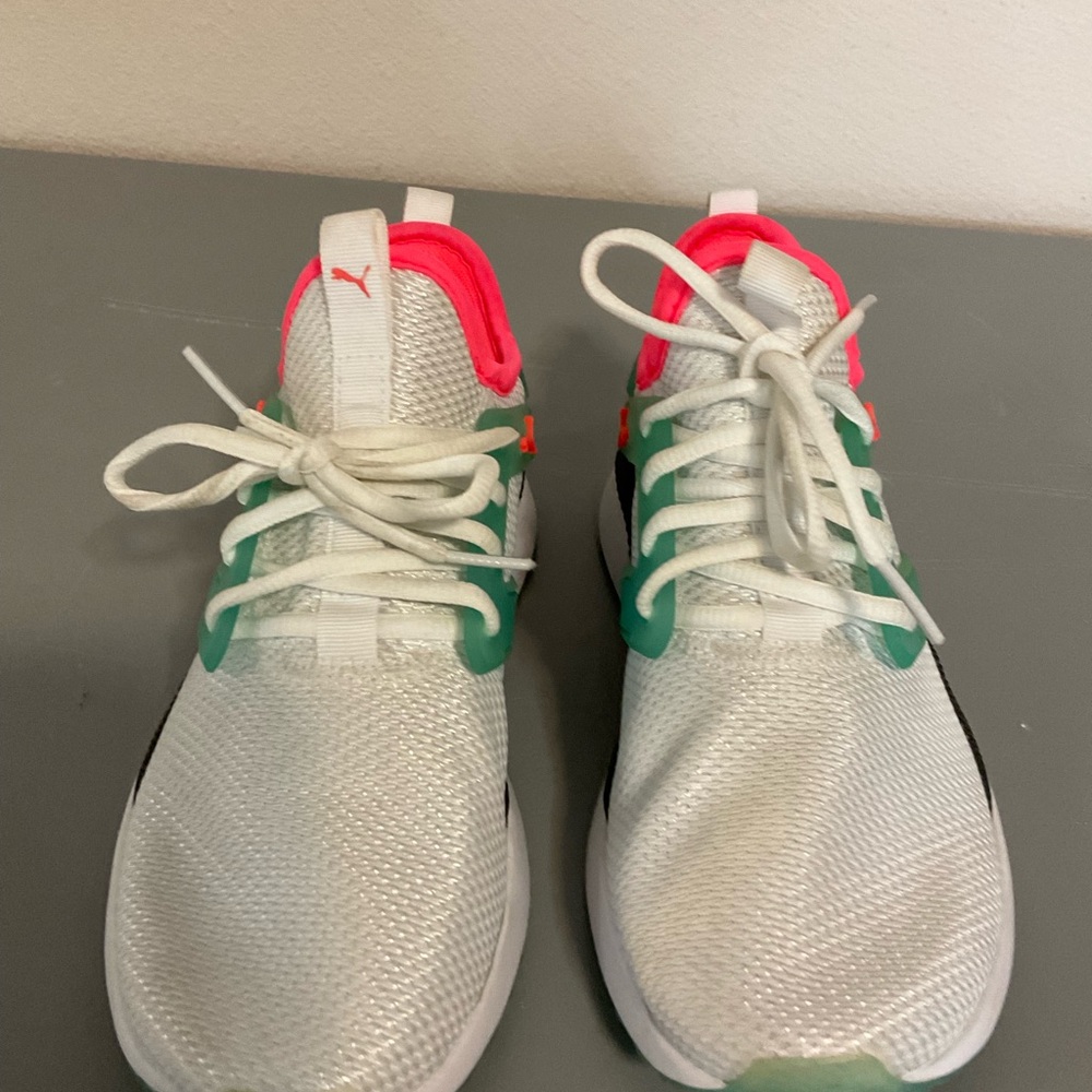 Puma Kids' White, Green, and Pink Sneakers
